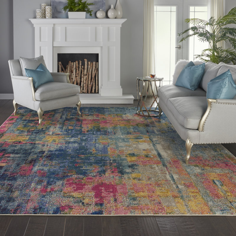 Hashtag Home Ojas Machine Woven Blue/Yellow/Pink Rug & Reviews